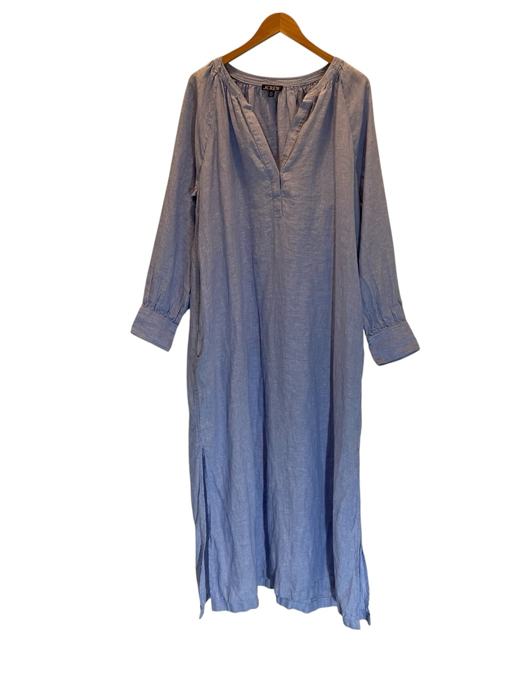 J. Crew Black Label Denim Light Blue 100% Linen Popover Maxi Dress XXL